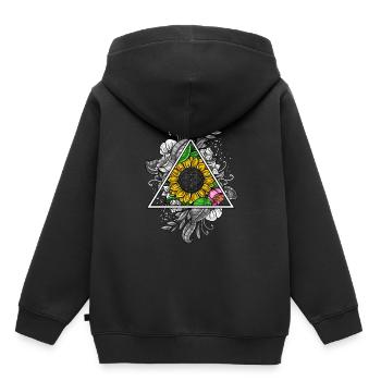 Géométrie sacrée du tournesol - Sweat Premium à capuche enfant bio - noir - Dos - AI Model Kid Male (0cm)
