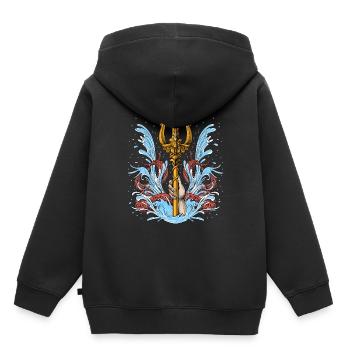 Trident Poséidon - Sweat Premium à capuche enfant bio - noir - Dos - AI Model Kid Male (0cm)