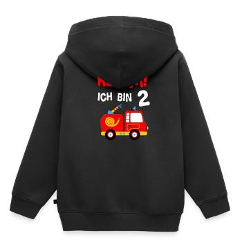 Cadeau d'anniversaire des enfants pompiers 2 ans - Sweat Premium à capuche enfant bio - noir - Dos - AI Model Kid Male (0cm)