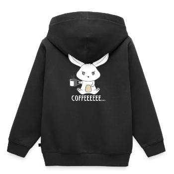 Zorniger und Verschlafener Kaffee Hase - Kinder Premium Organic Hoodie - Schwarz - Hinten - AI Model Kid Male (0cm)