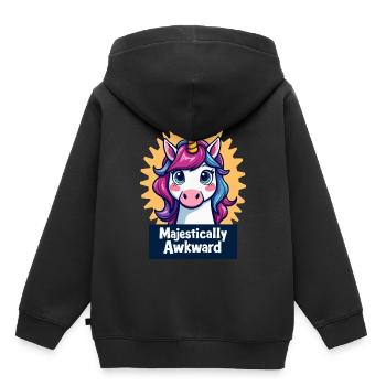 Majestätisch unbeholfenes Einhorn Nahaufnahme Design - Kinder Premium Organic Hoodie - Schwarz - Hinten - AI Model Kid Male (0cm)