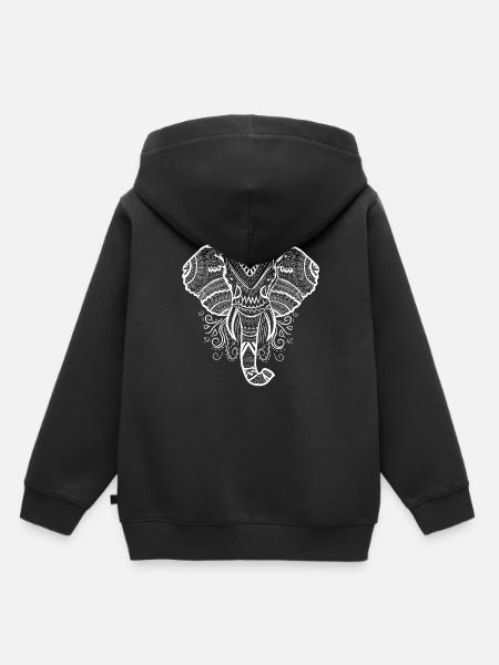 Éléphant Illustration Éléphant - Sweat Premium à capuche enfant bio - noir