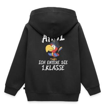 Papagei Schulanfänger - Kinder Premium Organic Hoodie - Schwarz - Hinten - AI Model Kid Male (0cm)