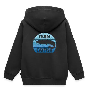 Equipe Catfish | Waller | Wels | Vintage - Sweat Premium à capuche enfant bio - noir - Dos - AI Model Kid Male (0cm)
