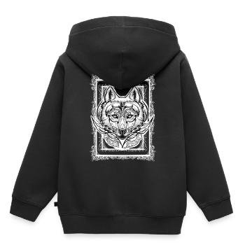 Mystischer Wolf mit Rahmen - Kinder Premium Organic Hoodie - Schwarz - Hinten - AI Model Kid Male (0cm)