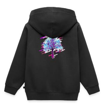 Baum Herbst 80er Retro Violett - Kinder Premium Organic Hoodie - Schwarz - Hinten - AI Model Kid Male (0cm)