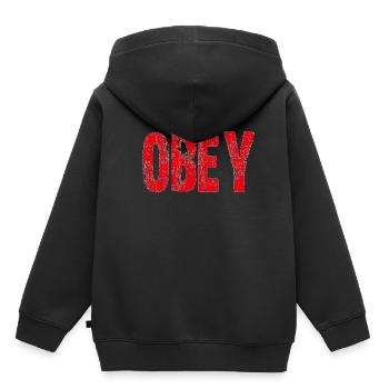 Obéir - Sweat Premium à capuche enfant bio - noir - Dos - AI Model Kid Male (0cm)
