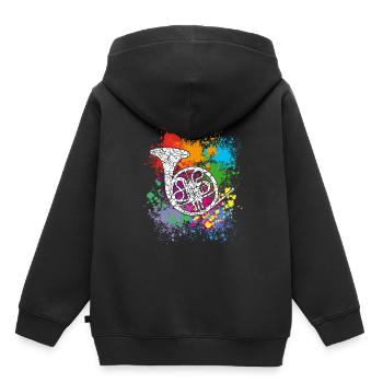 Corne - Cor français - Cor de chasse - Sweat Premium à capuche enfant bio - noir - Dos - AI Model Kid Male (0cm)