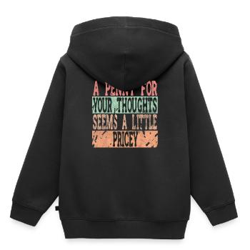 Des dictons cyniques, un sou pour vos pensées - Sweat Premium à capuche enfant bio - noir - Dos - AI Model Kid Male (0cm)