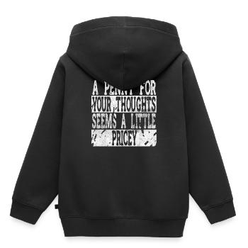 Des dictons cyniques, un sou pour vos pensées - Sweat Premium à capuche enfant bio - noir - Dos - AI Model Kid Male (0cm)