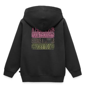 Des dictons cyniques, un sou pour vos pensées - Sweat Premium à capuche enfant bio - noir - Dos - AI Model Kid Male (0cm)
