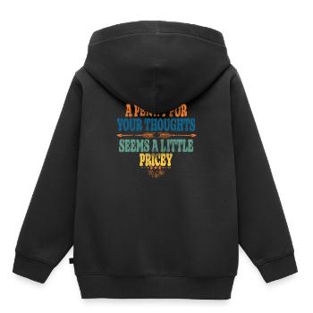 Des dictons cyniques, un sou pour vos pensées - Sweat Premium à capuche enfant bio - noir - Dos - AI Model Kid Male (0cm)