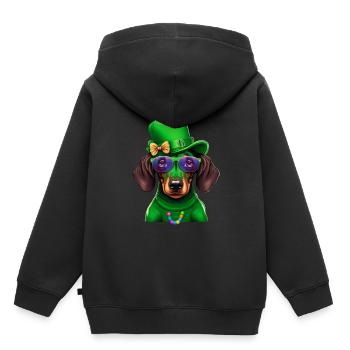 Saint-Patrick teckel Viennois Trèfle - Sweat Premium à capuche enfant bio - noir - Dos - AI Model Kid Male (0cm)