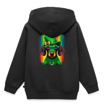Saint-Patrick teckel Viennois Trèfle - Sweat Premium à capuche enfant bio - noir - Dos - AI Model Kid Male (0cm)