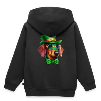 Saint-Patrick teckel Viennois Trèfle - Sweat Premium à capuche enfant bio - noir - Dos - AI Model Kid Male (0cm)