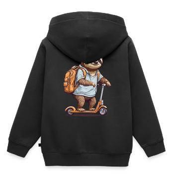 Premier jour d’inscription d’un élève paresseux - Sweat Premium à capuche enfant bio - noir - Dos - AI Model Kid Male (0cm)