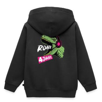 Roarrr, j’ai 4 | T-Rex 4 ans | Dino - Sweat Premium à capuche enfant bio - noir - Dos - AI Model Kid Male (0cm)
