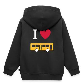 ★ Designfarben änderbar ★ Ich liebe Busse - Kinder Premium Organic Hoodie - Schwarz - Hinten - AI Model Kid Male (0cm)