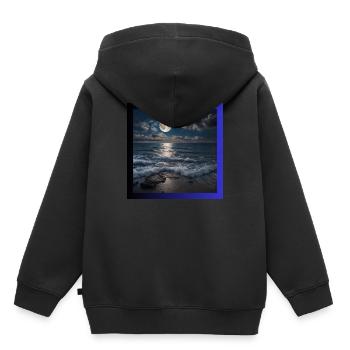 Pleine lune avec la mer - Sweat Premium à capuche enfant bio - noir - Dos - AI Model Kid Male (0cm)