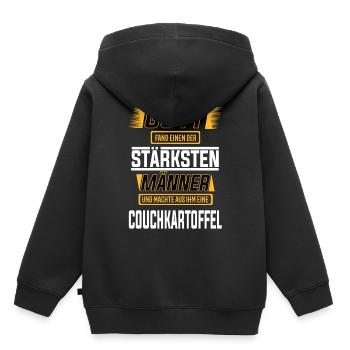 Couchkartoffel, einer der stärksten Männer - Kinder Premium Organic Hoodie - Schwarz - Hinten - AI Model Kid Male (0cm)