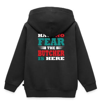 Have no Fear the Butcher is here Outfit - Kinder Premium Organic Hoodie - Schwarz - Hinten - AI Model Kid Male (0cm)