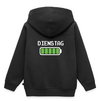 Dienstag Akku voll geladen - Akkustand - Kinder Premium Organic Hoodie - Schwarz - Hinten - AI Model Kid Male (0cm)