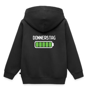 Donnerstag Akku voll geladen - Akkustand - Kinder Premium Organic Hoodie - Schwarz - Hinten - AI Model Kid Male (0cm)