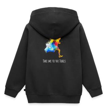 Take me to the trails. Buntes Trailrunning Laufen - Kinder Premium Organic Hoodie - Schwarz - Hinten - AI Model Kid Male (0cm)