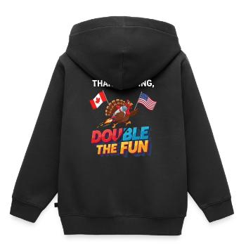 Double plaisir de Thanksgiving - Sweat Premium à capuche enfant bio - noir - Dos - AI Model Kid Male (0cm)