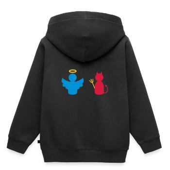 ★ Couleurs de conception modifiables ★ Anges et démons - Sweat Premium à capuche enfant bio - noir - Dos - AI Model Kid Male (0cm)