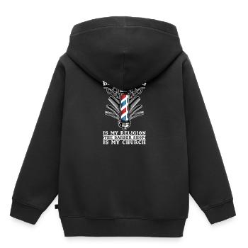 Barber Barbershop Barber Barbe - Sweat Premium à capuche enfant bio - noir - Dos - AI Model Kid Male (0cm)