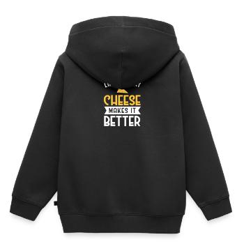 Plateau de fromages Fromages Fromages laitiers - Sweat Premium à capuche enfant bio - noir - Dos - AI Model Kid Male (0cm)