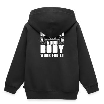 Haltérophile Haltères Long - Sweat Premium à capuche enfant bio - noir - Dos - AI Model Kid Male (0cm)