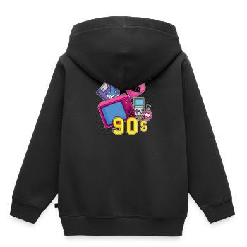 Retro 90s Ära Vintage Neunziger 90er - Kinder Premium Organic Hoodie - Schwarz - Hinten - AI Model Kid Male (0cm)