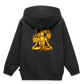 Bouddha bouddhiste bouddhisme - Sweat Premium à capuche enfant bio - noir - Dos - AI Model Kid Male (0cm)