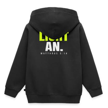 Licht an. – Matthäus 5,14 - Kinder Premium Organic Hoodie - Schwarz - Hinten - AI Model Kid Male (0cm)