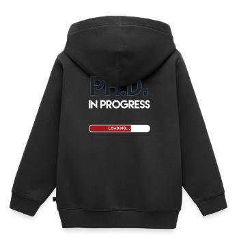 Doktorarbeit wird geladen - Kinder Premium Organic Hoodie - Schwarz - Hinten - AI Model Kid Male (0cm)