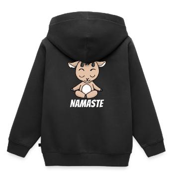 Cadeau de méditation yoga chèvre Yogi Namaste Zen - Sweat Premium à capuche enfant bio - noir - Dos - AI Model Kid Male (0cm)