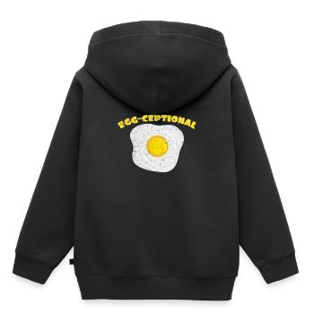 Egg-Ceptional | Oeufs oeufs oeufs - Sweat Premium à capuche enfant bio - noir - Dos - AI Model Kid Male (0cm)