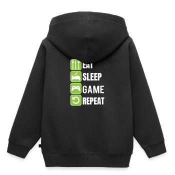 Gamer Shirt EAT SLEEP GAME REPEAT - Sweat Premium à capuche enfant bio - noir - Dos - AI Model Kid Male (0cm)