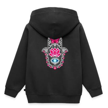 Main Hamsa Spirituelle de Fatima - Sweat Premium à capuche enfant bio - noir - Dos - AI Model Kid Male (0cm)