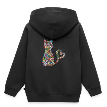 Kreis Muster Katze mit Herz Schwanz Schweif - Kinder Premium Organic Hoodie - Schwarz - Hinten - AI Model Kid Male (0cm)