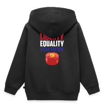 Freiheit, Gleichheits-Steak Tartare Lustiges französisches Lebensmittel - Kinder Premium Organic Hoodie - Schwarz - Hinten - AI Model Kid Male (0cm)