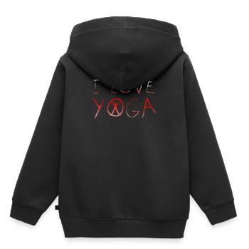 J'aime le yoga Namaste cadeau Yoga Shanti coeur - Sweat Premium à capuche enfant bio - noir - Dos - AI Model Kid Male (0cm)