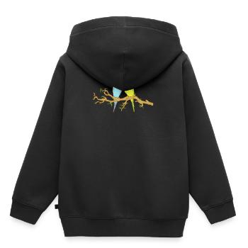 2 Wellensittiche sitzen auf einem Ast - Kinder Premium Organic Hoodie - Schwarz - Hinten - AI Model Kid Male (0cm)