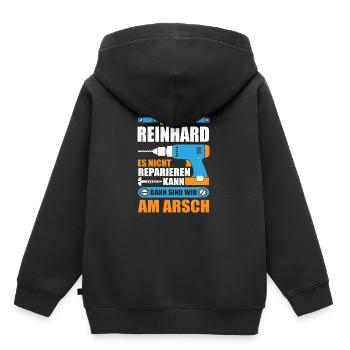 REINHARD Name Geschenk Reparatur reparieren - Kinder Premium Organic Hoodie - Schwarz - Hinten - AI Model Kid Male (0cm)
