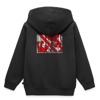 Né à Winterthur - Sweat Premium à capuche enfant bio - noir - Dos - AI Model Kid Male (0cm)