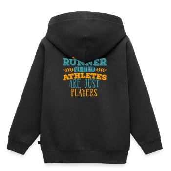 Je date le T-shirt du coureur - Sweat Premium à capuche enfant bio - noir - Dos - AI Model Kid Male (0cm)