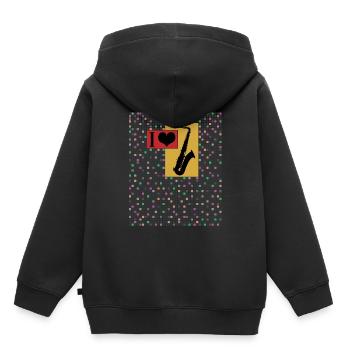 Ich liebe Saxofon. Saxofon und Herz auf Raster - Kinder Premium Organic Hoodie - Schwarz - Hinten - AI Model Kid Male (0cm)
