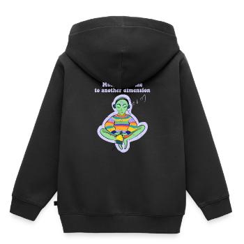 La musique m’emmène dans une autre dimension Ovni - Sweat Premium à capuche enfant bio - noir - Dos - AI Model Kid Male (0cm)
